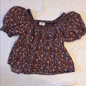 Old Navy Women's Floral Peasant Top Navy & Pink XL Smocked Puff Short Sleeves